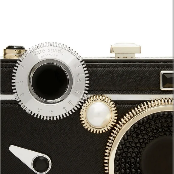 Kate Spade Novelty Clic 3D Camera Bag Metallic Leather Clutch Crossbody - Picture 10 of 15